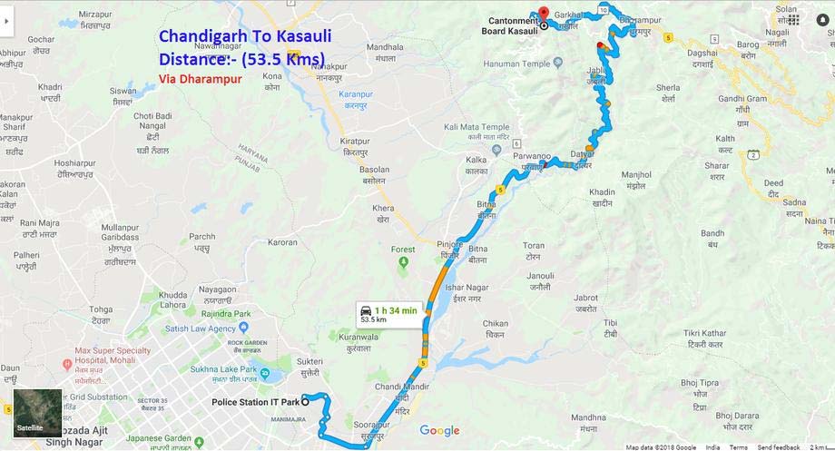 Kasauli Weekend Tour Package Map