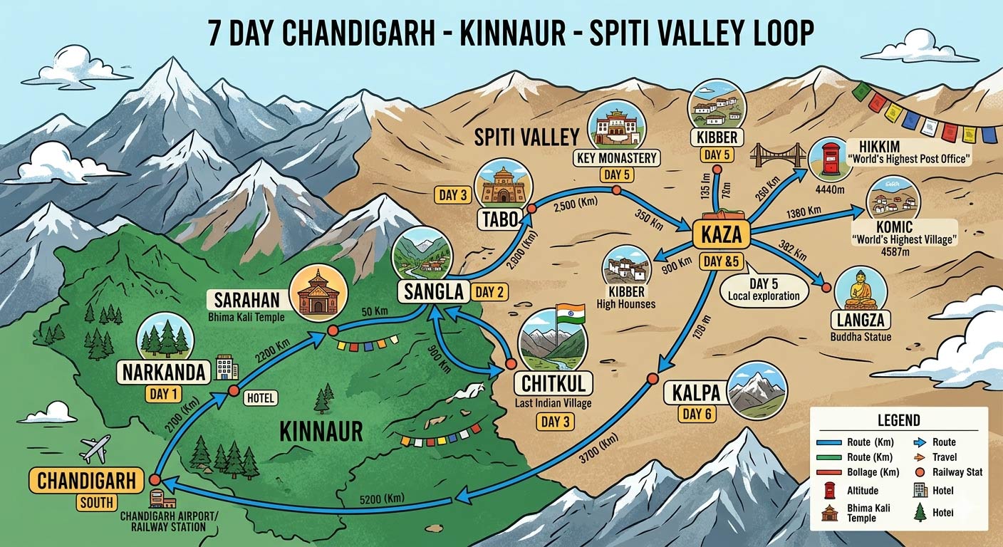 Kinnaur Spiti Tour Package Map